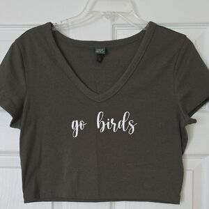 Wild Fable Dark Green T-Shirt Go Birds Size Large Cropped